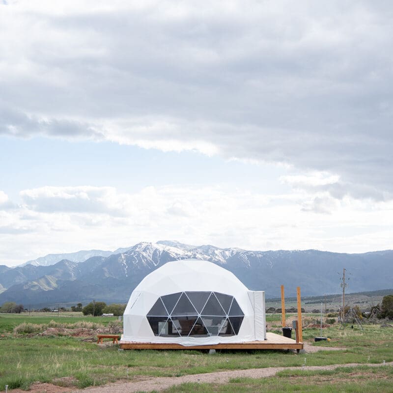 Dome #2 at Little Village Retreat in Kanarraville Utah. View of the Pine Valley Mountains in Southern Utah. Glamping near Kanarraville Utah. 